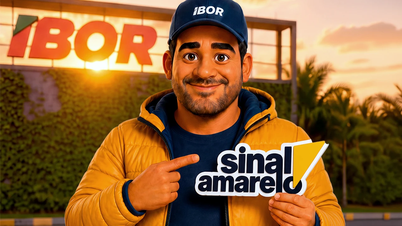 Amarildo Melo apontando para o logo da campanha Sinal Amarelo.
